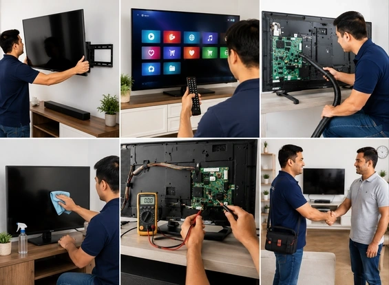 TV service center technician at work